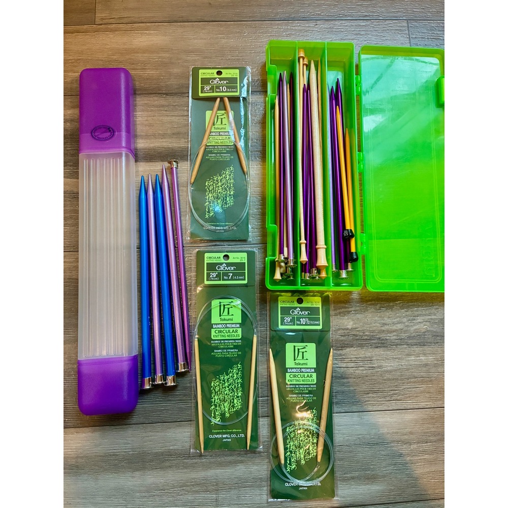 Clover Boye Knitting Needles Lot 25+ Pcs Bamboo Circular Straight Cases Mixed